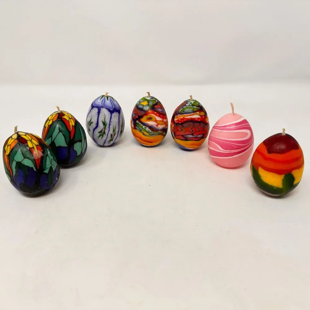 Vintage Multicolor Floral Egg Candles Set of 7 Candle & Egg collectors 2.5”